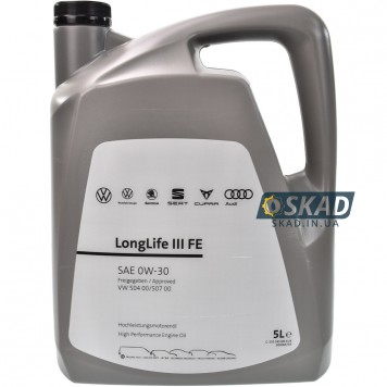 Моторное масло VAG Longlife III FE 0W-30, 5 л. GS55545M4
